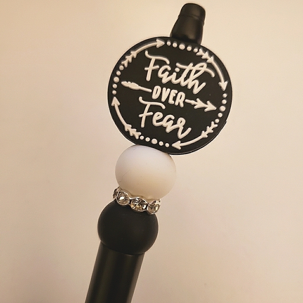 Handmade Faith Over Fear Beaded Silicone Focal Bead Pen